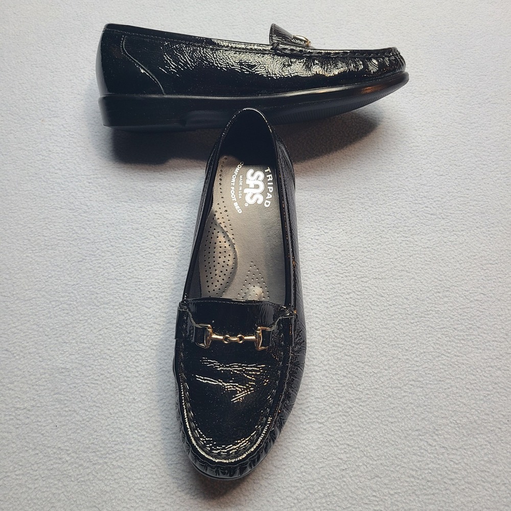 SAS Metro-P Loafers Womens 6 W Black Excellent Patent Leather Horsebit Comfort